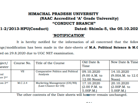 ICDEOL  Notification regarding change in one paper of M.A. Political Science & M.Com due to NET examination