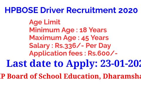 HPBOSE Driver Recruitment 2020 Last date to Apply: 23-01-2021