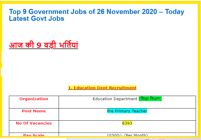 Top 9 Government Jobs of 26 November 2020 – Today Latest Govt Jobs