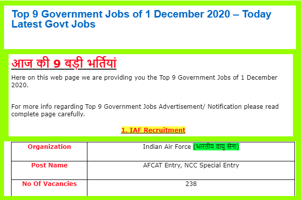 Top 9 Government Jobs of 1 December 2020 – Today Latest Govt Jobs