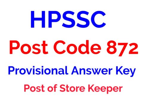 HPSSC Post Code 872 Provisional Answer Key for the Post of Store Keeper