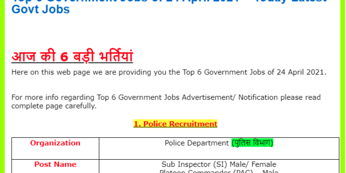Top 6 Government Jobs of 24 April 2021 – Today Latest Govt Jobs