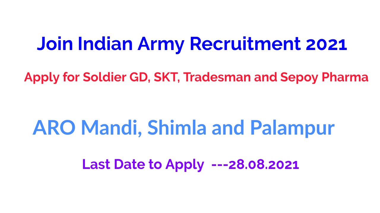 Indian Army Rally Notification 2021 – ARO Mandi, Shimla and Palampur