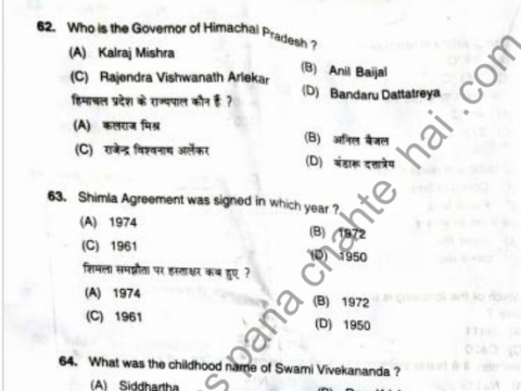 HPU Panchayat Secretary Question Paper Held On 22 october 2021