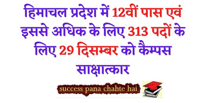 Campus interview on December 29 for 313 posts for 12th pass and above in Himachal Pradesh