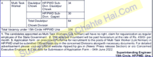 HPPWD Recruitment Una, Bangana, Bharwain, Daulatpur, Notification 2022