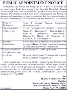 HP Town & Country Planning Department Patwari Recruitment 2022