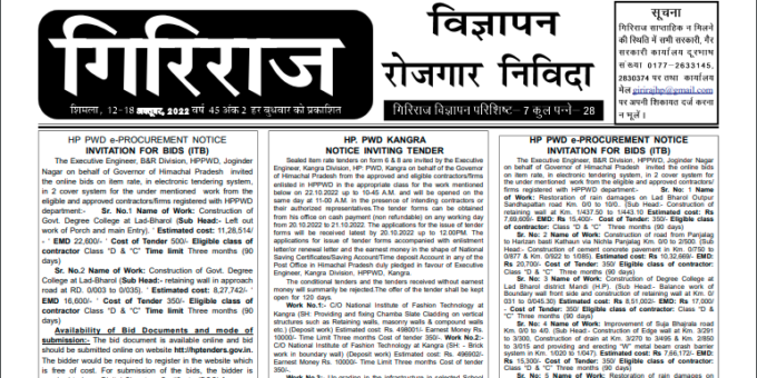 Himachal Pradesh Giriraj News Employment 12 10 2022 Updates