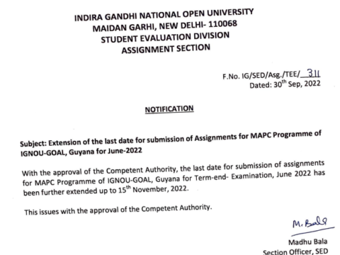 IGNOU Submission of assignments for MAPC Programme of IGNOU