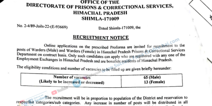 HP Jail Warder Recruitment 2022