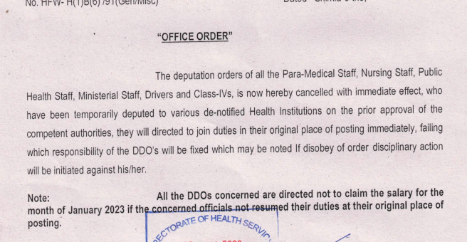 HP Health Department Deputation order Cancelled