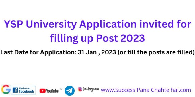 YSP University Application invited for filling up Post 2023