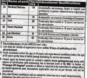 Army Public School, Dagshai Driver,Lab Attendant & Other Posts Recruitment 2023