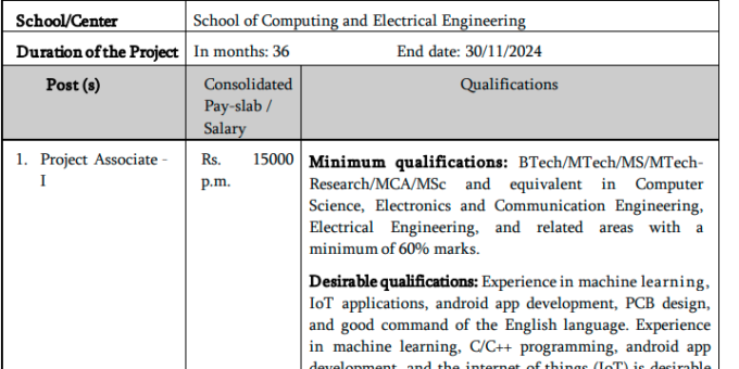 IIT Mandi Project Associate –I Recruitment 2023