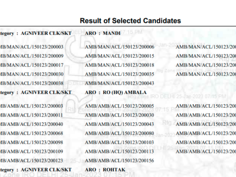 Indian Army Clrk/ Skt Result Out 2023