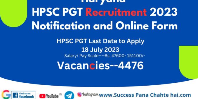 Haryana HPSC PGT Recruitment 2023 Notification and Online Form