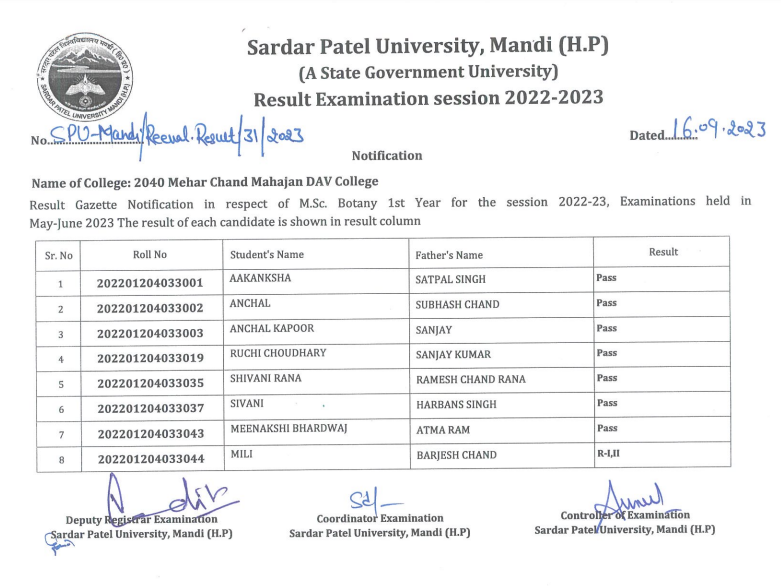 SPU Reevaluation Result of UG and PG Classes (Lot-6) 2023