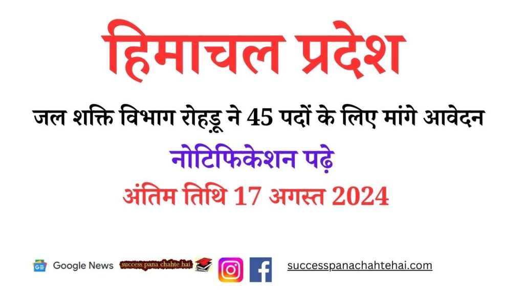 Himachal Pradesh Jal Shakti Department, Rohru Invited Applications For 45 Posts, Read The Notification