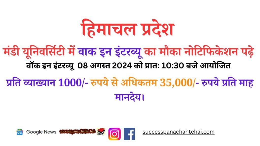 Opportunity For Walk In Interview In Himachal Pradesh Mandi University, Read The Notification
