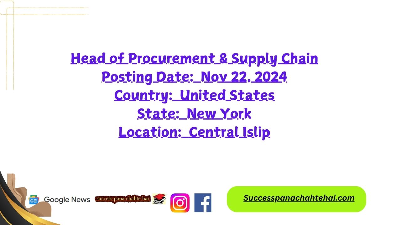 Cipla Ltd Us New York Recruitment Head Of Procurement & Supply Chain