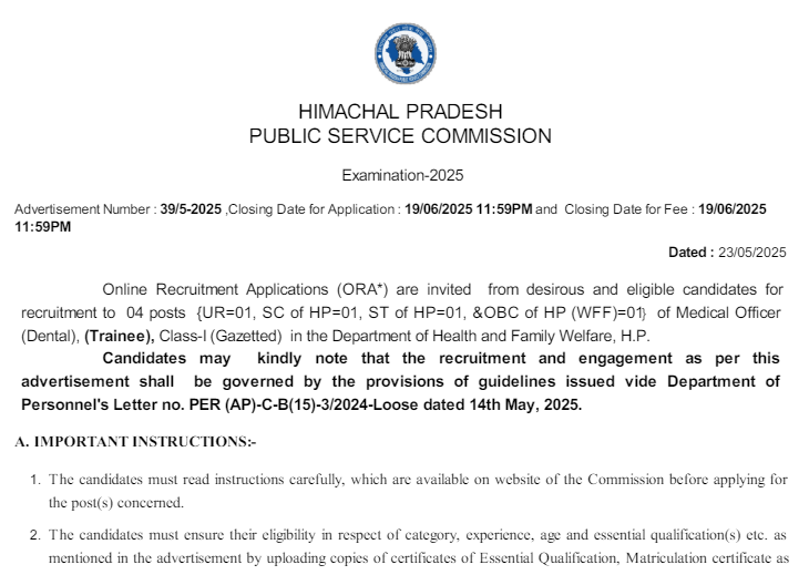 HPPSC RECRUITMENT Medical Officer 2025