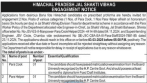 Jal Shakti Vibhag Tissa Recruitment 2025