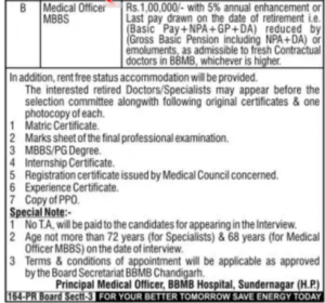 BBMB Hospital Sundernagar Recruitment 2025
