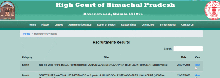 Notification of High Court Results - 21/07/2025