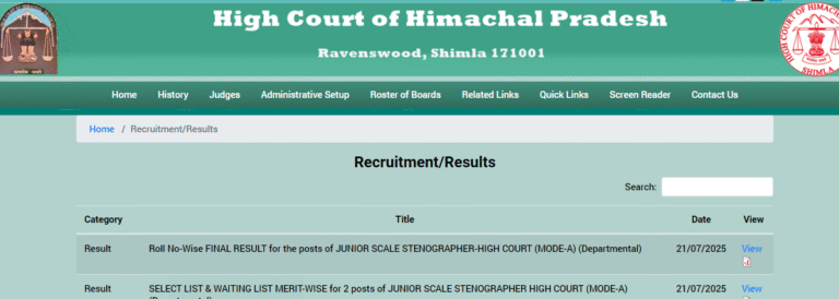 Notification of High Court Results - 21/07/2025