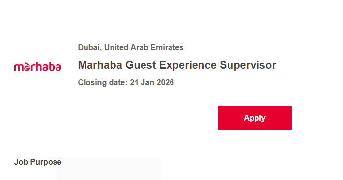 JOB Marhaba Guest Experience Supervisor